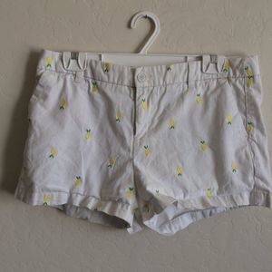 Merona White with Yellow Fruit Cotton Shorts Women's Size 10